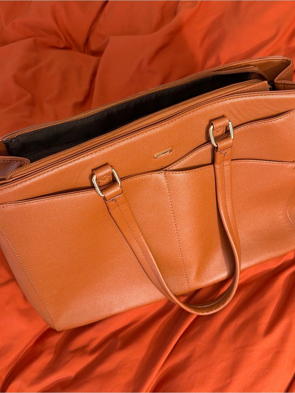 Structured Women's Tote Bag in Cognac Brown